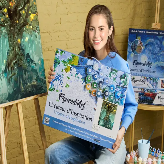 Figured'Art Paint by Numbers for Adults with Frame Fairy tree 16"x20" - Craft Art Painting DIY Kit Canvas Already Stretched on a Wooden Frame {2}