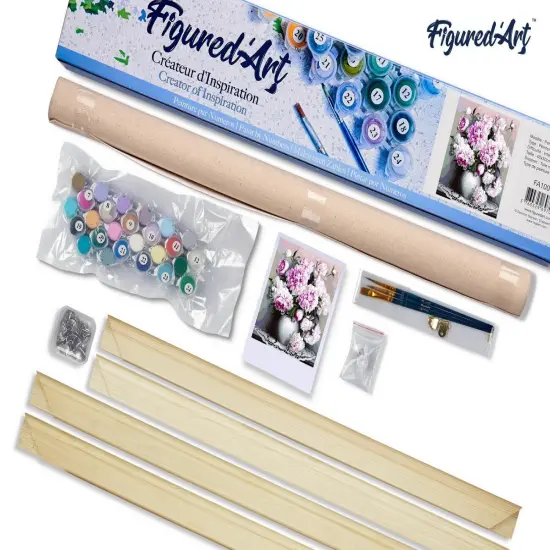 Figured'Art Paint by Numbers Kit for Adults Vase of Peonies 16"x20" - Craft Art Painting Rolled Canvas with DIY wooden frame {5}