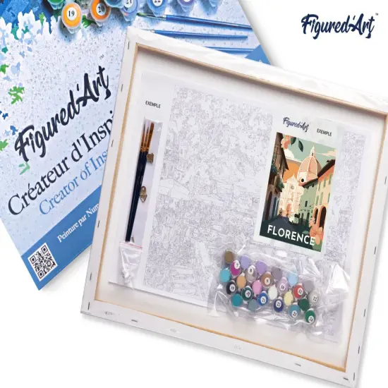 Figured'Art Paint by Numbers for Adults with Frame Travel Poster Florence 16"x20" - Craft Art Painting DIY Kit Canvas Already Stretched on a Wooden Frame {5}