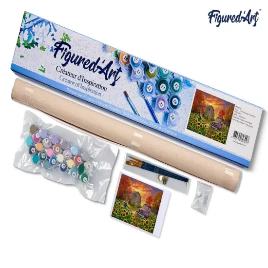 Figured'Art Paint by Numbers Kit for Adults Sunflowers in front of the barn 16"x20" - Craft Art Painting DIY Kit Rolled Canvas without frame {5}