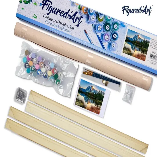 Figured'Art Paint by Numbers for Adults Lake and Mountain reflection 16"x20" - Craft Art Painting Rolled Canvas with DIY wooden frame {5}