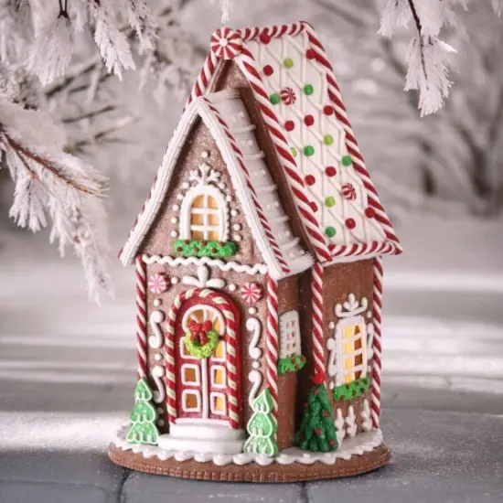 13" LED Battery-Operated Timer A-Frame Gingerbread House - Christmas Holiday Decor {2}