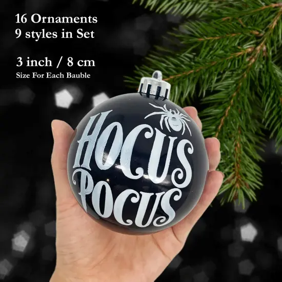 Ghastly Quotes Ornament Bauble Set of 16, Halloween Tree 3" Black and White Round Ball Decor {2}