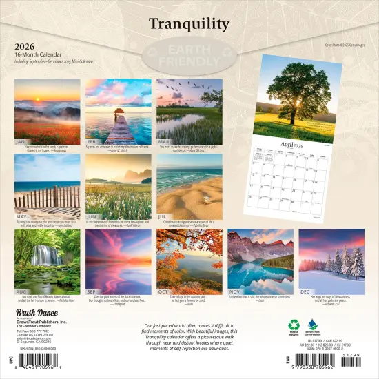 Tranquility | 2026 12 x 24 Inch (Hanging) Monthly Square Wall Calendar | Plastic-Free {2}