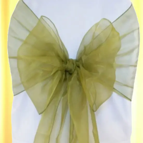 10 Pieces Moss Green or Olive Green Angle End Organza Chair Sashes, 12"x116" Elegant Event Wraps {3}