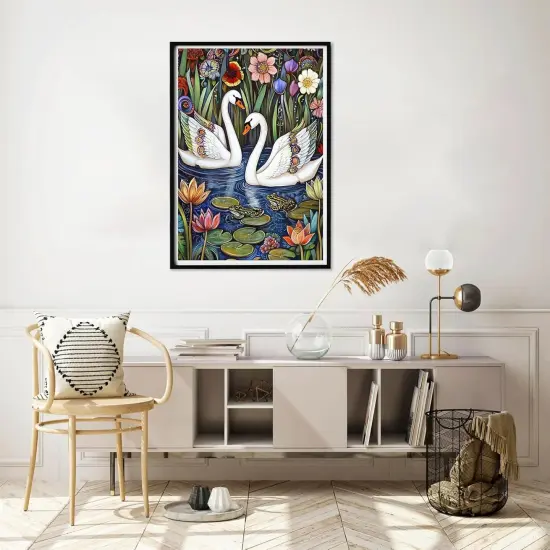 5D Diamond Art Kits for Adults, Swan Animals Diamond Painting Art Lake Scenery DIY Full Round Drill Kits, Embroidery Rhinestone Diamond Crystal Craft Canvas Home Wall Decor 12x16 inch {4}