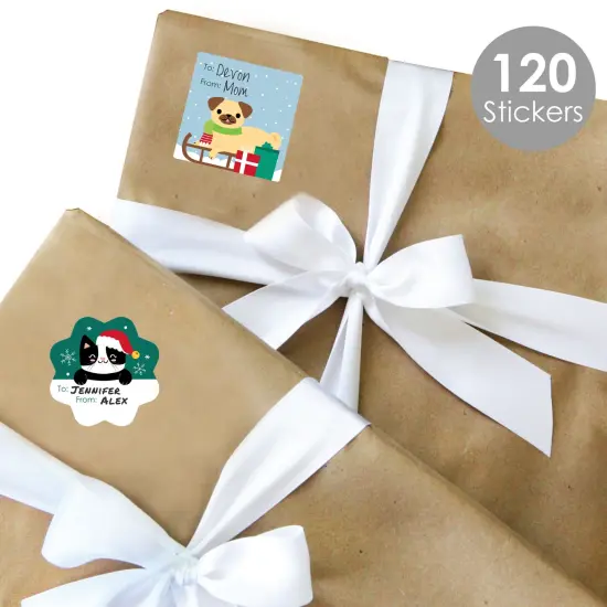 Big Dot of Happiness Christmas Pets - Assorted Cats and Dogs Holiday Party Gift Tag Labels - To and From Stickers - 12 Sheets - 120 Stickers {4}