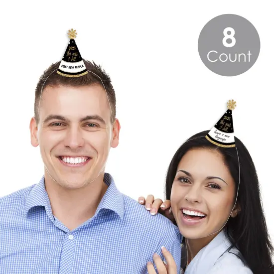 Big Dot of Happiness New Year's Eve - Gold - Mini Cone 2025 New Years Eve Resolution Party Hats - Small Little Party Hats - Set of 8 {3}