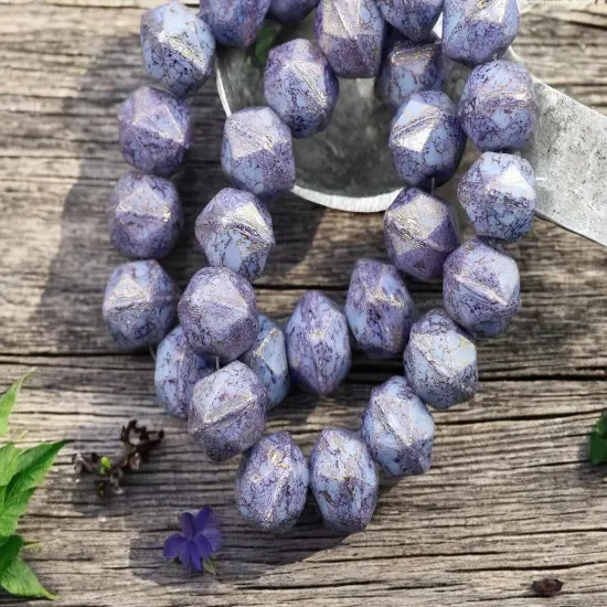 *15* 9x10mm Purple Washed Opaqaue Periwinkle Antique Cut Round Beads {1}