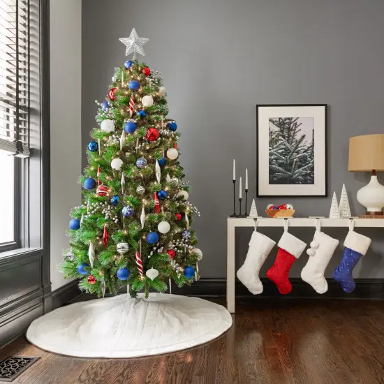 Luxe Faux Fur Plaid Christmas Tree Skirt with Velvet Trim - 60" {3}