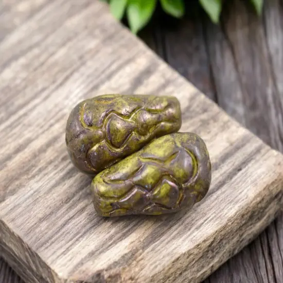 *6* 25x12mm Opaque Yellow Nebula Mermaid Scale Large Drop Beads {5}