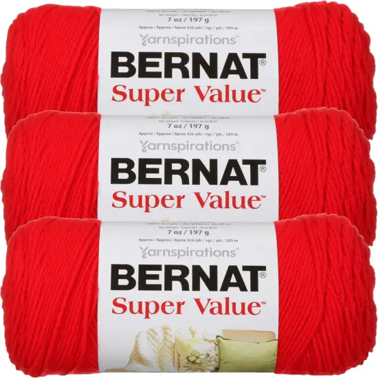 Bernat Super Value True Red Yarn - 3 Pack of 198g/7oz - Acrylic - 4 Medium (Worsted) - 426 Yards - Knitting/Crochet {1}