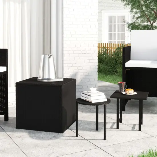 vidaXL Side Tables 3 pcs Black Poly Rattan {1}