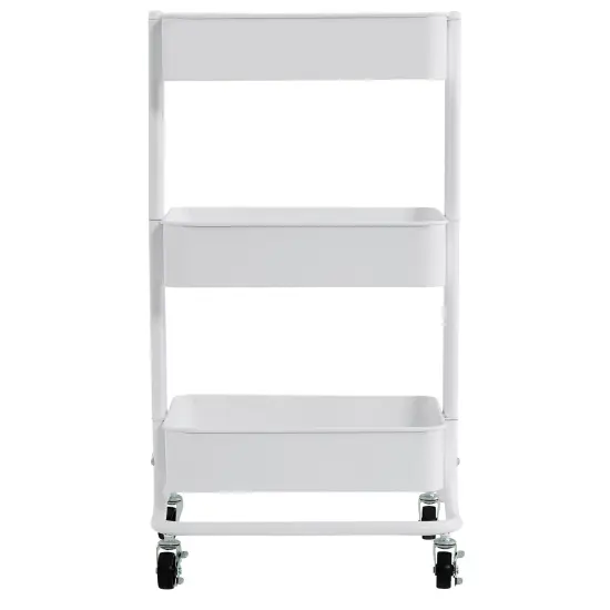 artPOP! 3-Tier Metal Utility Rolling Cart, White, 32 x 17 x 14.5 Inches, Multifunctional Mesh Tray Organization Cart with Locking Casters for School Supplies, Art Studio, Craft Supplies, Home Storage {3}