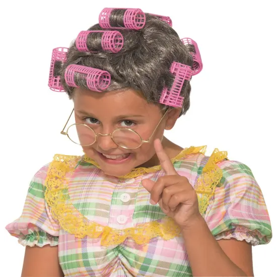 Aunt Gertie Grandma Gray Wig kids girls boys Halloween costume {1}