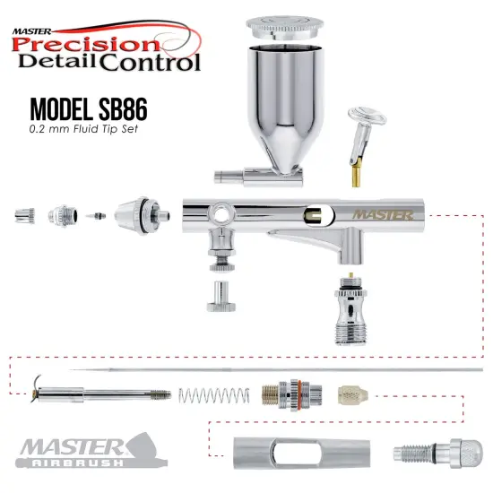 SB86 High Precision Detail Control Dual-Action Side Feed Airbrush Set Kit with a 0.2mm Fluid Tip, 1/2 oz. Gravity Cup {3}