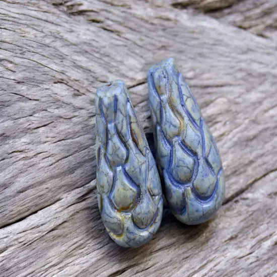 *6* 25x12mm Alabaster Blue Lazure Mermaid Scale Large Drop Beads {2}