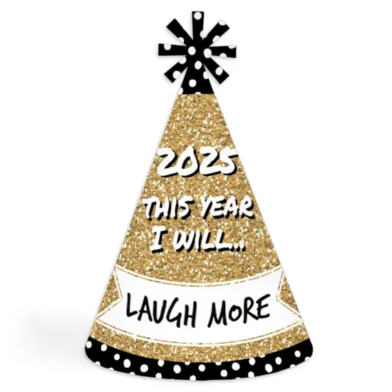 Big Dot of Happiness Pop, Fizz, Clink! Cone Party Hats - 2025 New Year's Eve Resolution Cone Party Hat for Kids and Adults - Set of 8 (Standard Size) {6}