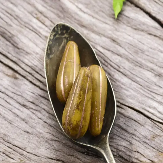 *6* 22x11mm Gold and Copper Washed Spicy Mustard Melon Drop Beads {2}