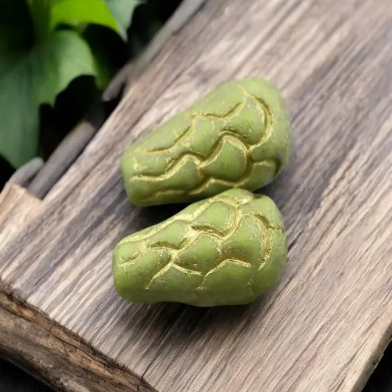 *6* 25x12mm Gold Washed Opaque Matte Olive Green Mermaid Scale Large Drop Beads {5}