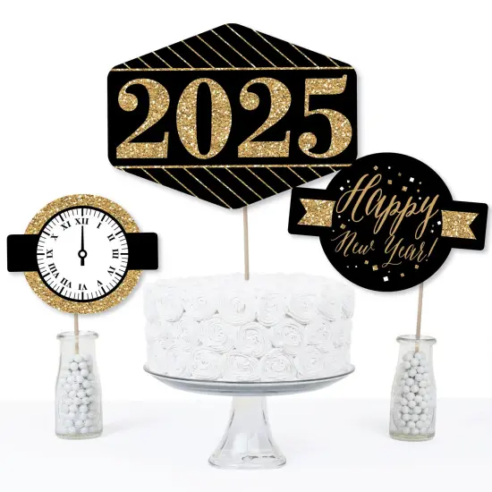 Big Dot of Happiness New Year's Eve - Gold - 2025 New Years Eve Party Centerpiece Sticks - Table Toppers - Set of 15 {4}