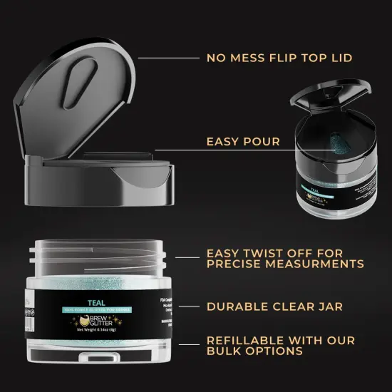 Brew Glitter - Teal Edible Drink Glitter (4g, x1 Flip-Cap Jar) for Beer, Cocktails and Beverages {5}
