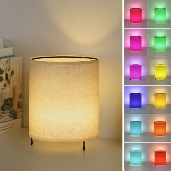 2pcs Night Light Cylinder Small Dimmable Nightstand Light Linen Color {4}