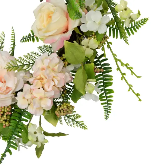 Northlight Rose and Peony Fern Artificial Floral Spring Wreath, Pink - 24-Inch {5}