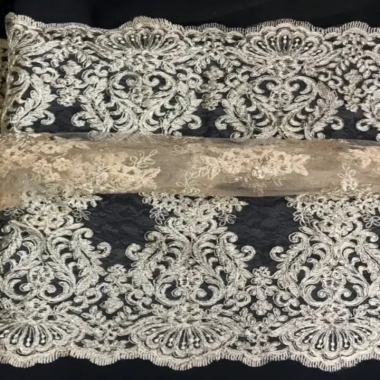 1 Yard Metallic Silver Corded Lace Fabric Sheer Lightweight Material 55 Inch Width Gold {1}