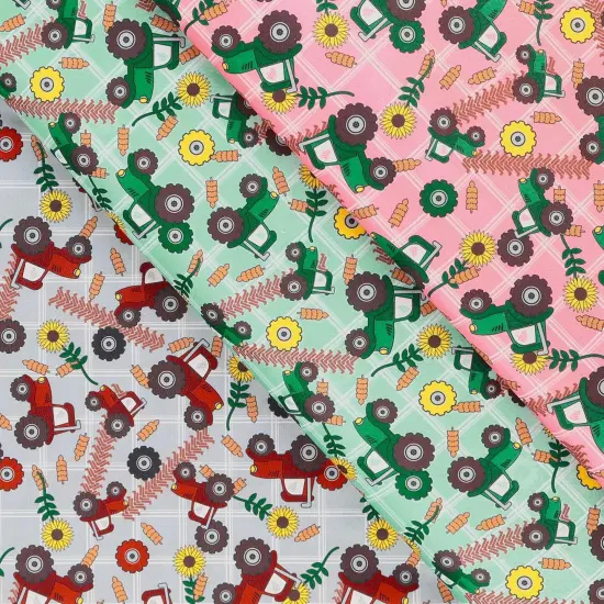 Mook Fabrics Farm Tractors Printed PUL Fabric [60 in. Wide] - By The Yard Red {4}