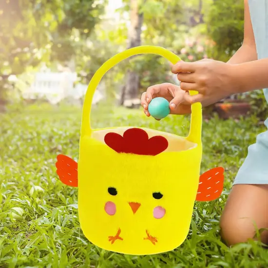 Set of 3pcs, Dia 7.9" * H 15.7", Plush Chick&Bunny&Unicorn Easter Basket Cute Easter Hunting Basket for Party Supplies Candy Gifts Storage {4}