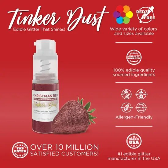 Bakell - Christmas Red Tinker Dust Edible Glitter (4g, 1x Spray Pump) for Food, Desserts, and Beverages! {2}