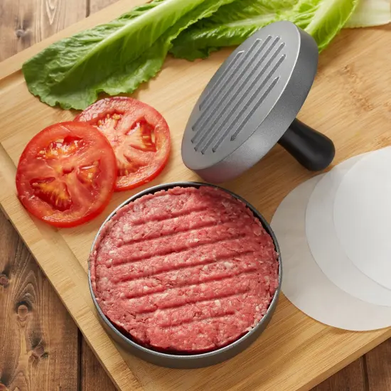 Pure Grill Burger Press - Aluminum BBQ Patty Maker with 100 Wax Papers for Grilling Hamburger Patties {4}