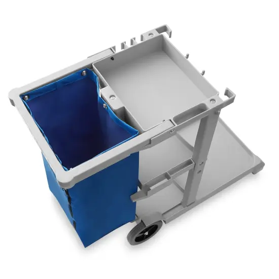 Dryser Commercial Janitorial Cleaning Cart on Wheels with Shelves and Vinyl Bag & Commercial Mop Bucket with Side Press Wringer, 26 Qt. Blue {5}