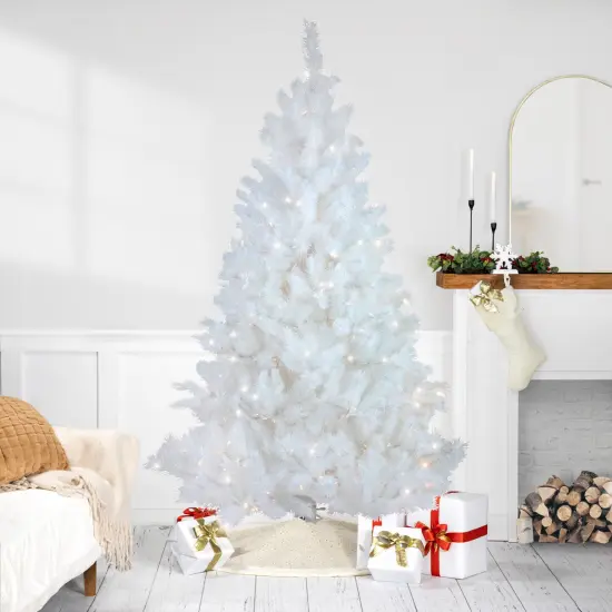 Northlight Pre-Lit White Alaskan Pine Artificial Christmas Tree - 7.5' - Warm White LED Lights {1}