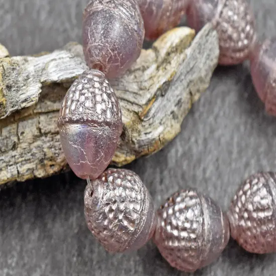 *8* 10x12mm Platinum Washed Semi Transparent Thistle Acorn Oval Beads {5}