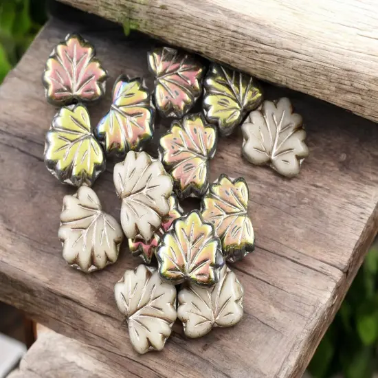 *20* 13x11mm Platinum Washed Opaque Ivory Marea Maple Leaf Beads {2}