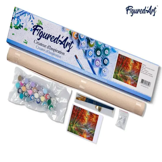 Figured'Art Paint by Numbers Kit for Adults Autumn River and Boat 16"x20" - Craft Art Painting DIY Kit Rolled Canvas without frame {5}