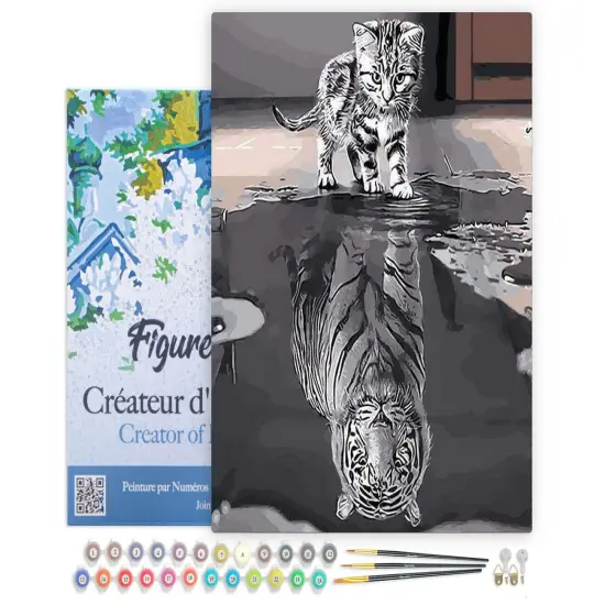 Figured'Art Paint by Numbers for Adults with Frame Kitten Reflective Tiger 16"x20" - Craft Art Painting DIY Kit Canvas Already Stretched on a Wooden Frame {1}