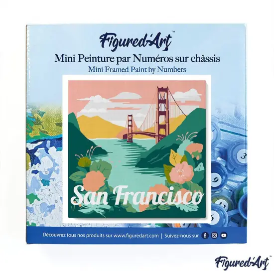 Figured'Art Mini Paint by Numbers Kit for Adults with Frame Travel Poster San Francisco Small format 8"x8" - Craft Art Painting DIY Canvas Already Stretched on a Wooden Frame {3}