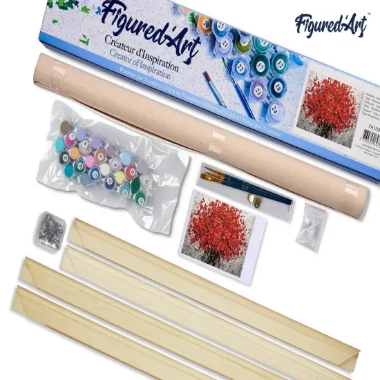 Figured'Art Paint by Numbers Kit for Adults Abstract Red Flowers 16"x20" - Craft Art Painting Rolled Canvas with DIY wooden frame {5}