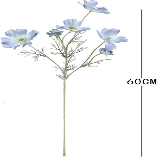 2 Pcs Artificial Fake Flowers Plants Cosmos Silk Flower Arrangements Wedding Bouquets Decorations Plastic Floral Table Centerpieces for Home Kitchen Garden Party Decor Approx 23.6'' High - Light Blue {2}