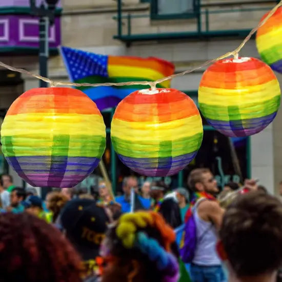 Pride Decorations Rainbow Lantern Pride Lights Gay Pride Nylon Lantern 9.4Ft Battery Operated Ball Rainbow Lights 10 Count Lantern String Lights Pride Decor for Pride Month, Room, Yard, Party {1}