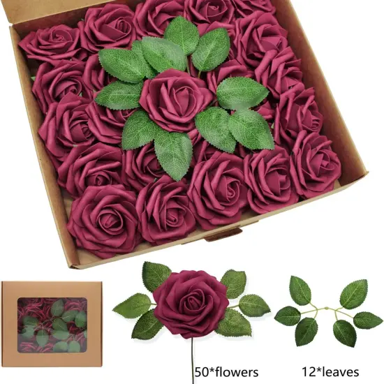 Artificial Roses Flowers 50pcs Real Looking Foam Fake Roses Bouquets {3}