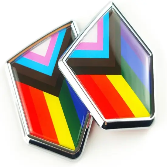 Rainbow Gay Pride Flag Decal Sticker Car Emblem LGBTQ Flag Car Decoration Accessories Chrome Shield for Truck Vehicles Cars, 2 Pack {1}