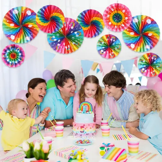 18 Pcs Rainbow Party Decorations Paper Fans Boho Classroom Bulletin Board Decor Ceiling Wall Hanging Paper Fans {5}