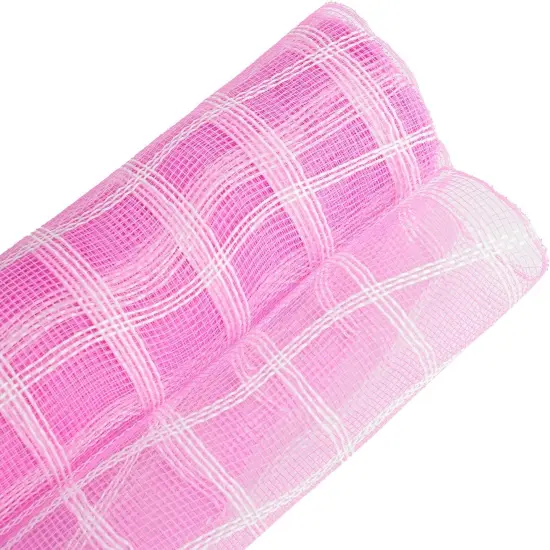 Pink and White Plaid Deco Mesh 10 Inch Pink White Check Mesh Ribbon Fabric Mesh Roll Decorative Mesh Wreath Supplies {3}
