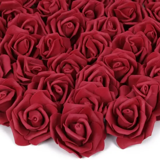 100pcs Burgundy Fake Roses Artificial Flower Foam Rose Heads Bouquets {1}