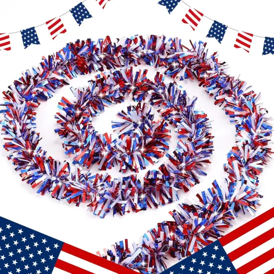 50FT Red White and Blue Tinsel Garlands for 4th of July Decorations {4}