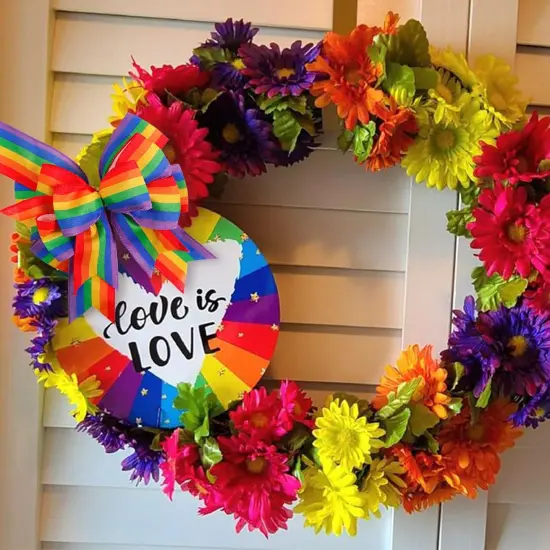 RIBBON Pride Wreath Bow Rainbow Stripe Decorations Lesbian Gay Burlap Ornaments {2}